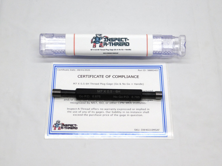 NEW M7 X .5 6H METRIC THREAD PLUG GAGE 7 0.5 GO NO GO P.D.'S = 6.675 & 6.785 - DW40210MSAF