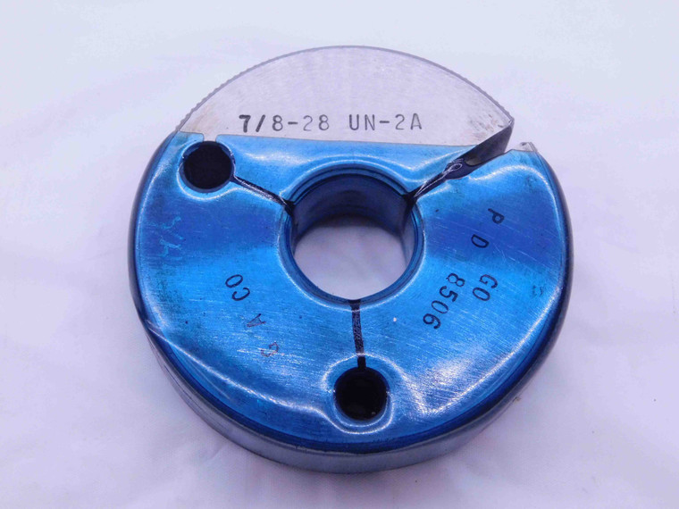 7/8 28 UN 2A THREAD RING GAGE .875 .8750 GO ONLY P.D. = .8506 INSPECTION CHECK - DW40612LVR