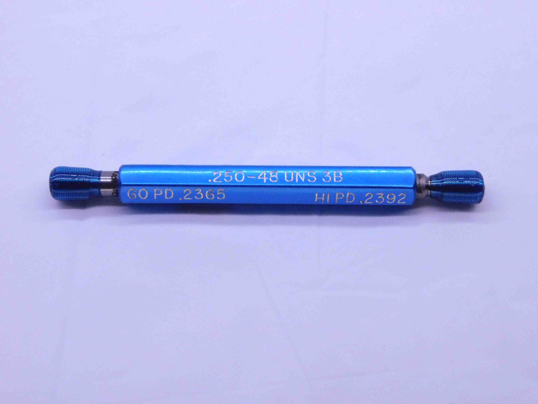 1/4 48 UNS 3B THREAD PLUG GAGE .25 .250 .2500 GO NO GO P.D.'S = .2365 & .2392 - DW40645SLW