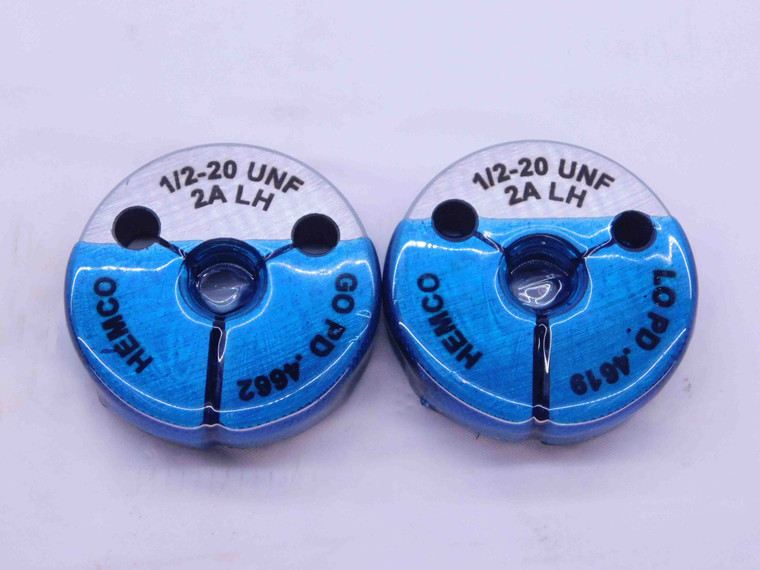 1/2 20 UNF 2A LEFT HAND THREAD RING GAGES .5 GO NO GO P.D.'S = .4662 & .4619 - DW40958LVR