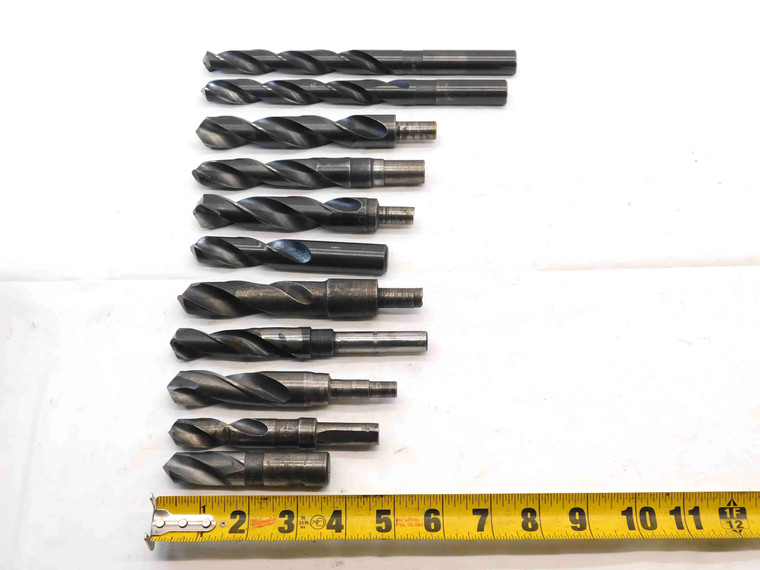 11pc LOT HSS TWIST DRILL BITS STRAIGHT / MODIFIED SHANKS SIZES AROUND 3/4" O.D. - NS6234BA6