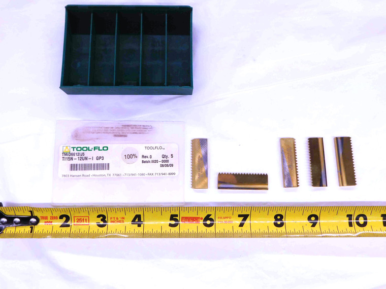 5pcs NEW TOOL FLO TI1-12UN-I GP3 TiN COATED CARBIDE THREADING INSERTS 12 TPI UN - DCT-JJ1599