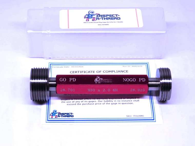 NEW M30 X 2 6H METRIC THREAD PLUG GAGE 30.0 2.0 GO NO GO PD'S = 28.701 & 28.925