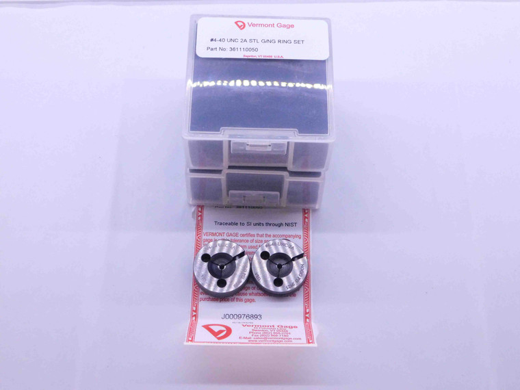 NEW 4 40 UNC 2A VERMONT THREAD RING GAGES #4 .112 GO NO GO PD'S = .0950 & .0925 - DW41201VTG