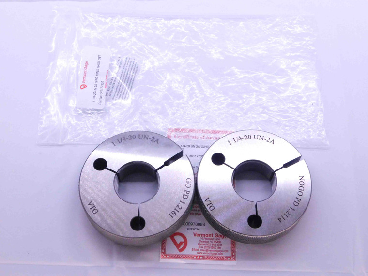 NEW 1 1/4 20 UN 2A VERMONT THREAD RING GAGES 1.25 GO NO GO PDS= 1.2161 & 1.2114 - DW41206VTG
