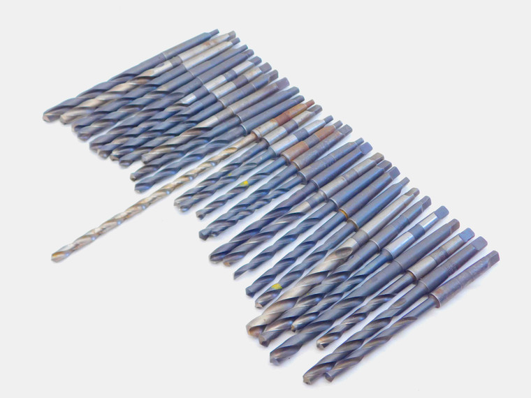 29pc LOT HSS TWIST DRILL BITS VARIOUS SIZES UP TO 15/32 MORSE TAPER #1 SHANKS - JG4492BB6
