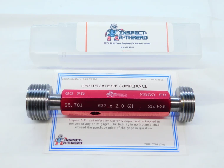 NEW M27 X 2.0 6H METRIC THREAD PLUG GAGE 27.0 2 GO NO GO P.D.'S= 25.701 & 25.925