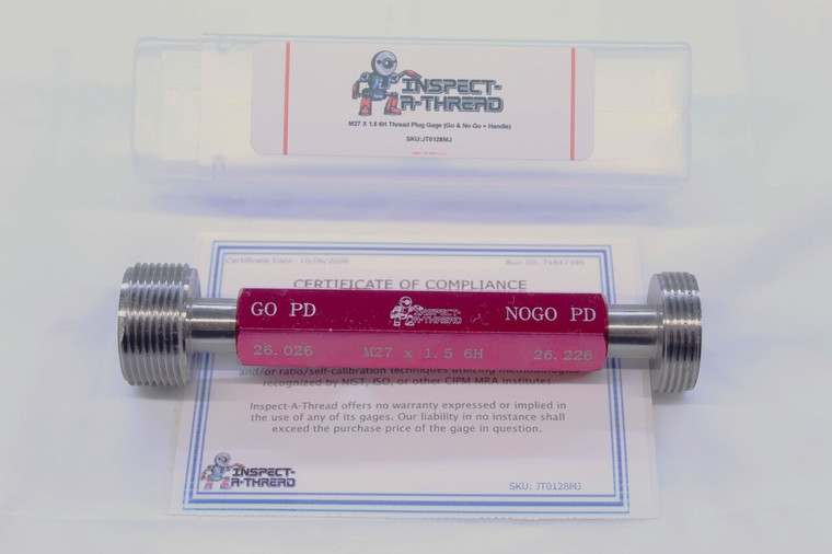 NEW M27 X 1.5 6H METRIC THREAD PLUG GAGE 27.0 1.50 GO NO GO PD'S 26.026 & 26.226