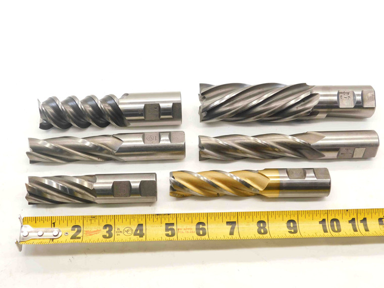6pcs LOT HSS SQUARE END MILLS LABELED SIZES 1", 1 1/8, 1 1/4 MACHINIST TOOLING - NS6365BB6