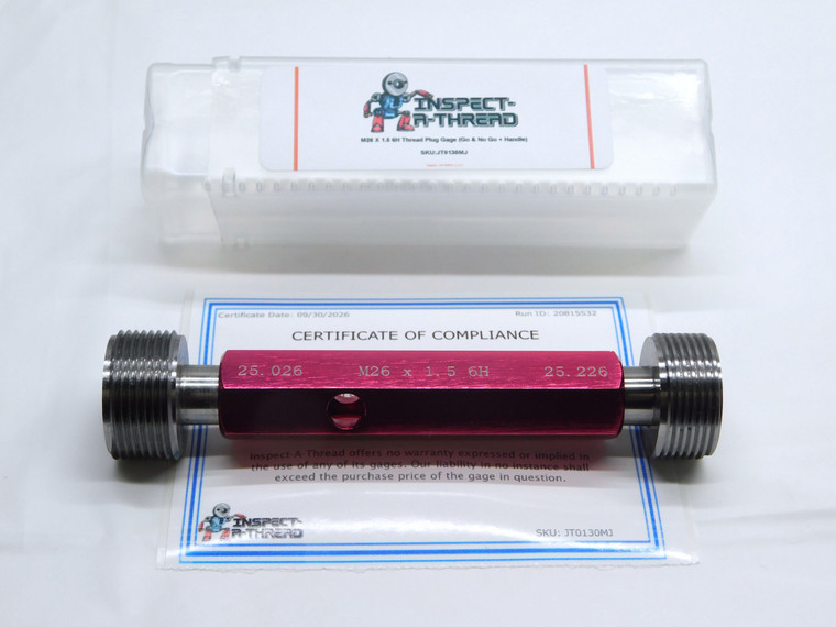 NEW M26 X 1.5 6H METRIC THREAD PLUG GAGE 26.0 1.50 GO NO GO PD'S 25.026 & 25.226