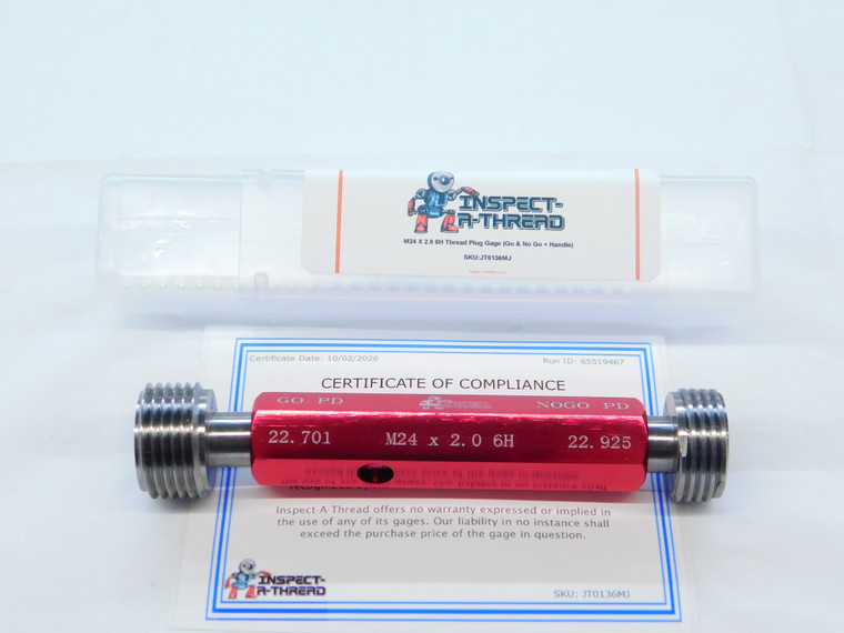 NEW M24 X 2.0 6H METRIC THREAD PLUG GAGE 24.0 2 GO NO GO PD'S = 22.701 & 22.925