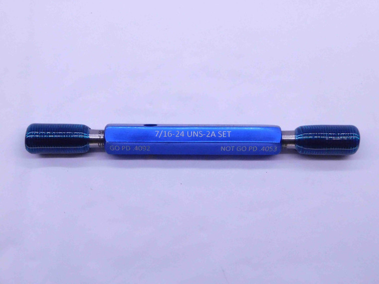 7/16 24 UNS 2A SET THREAD PLUG GAGE .4375 GO NO GO P.D.'S = .4092 & .4053 CHECK - DW41354BB6