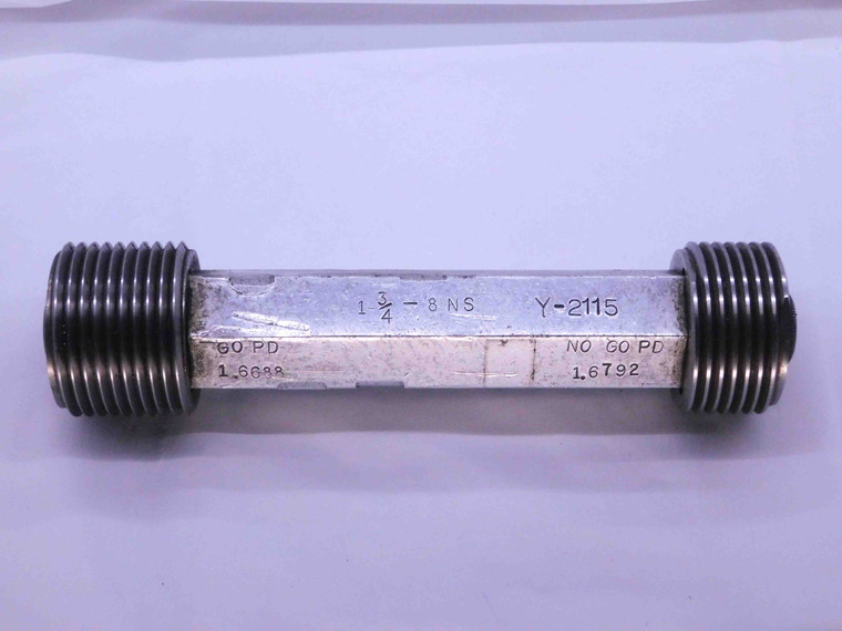 1 3/4 8 NS THREAD PLUG GAGE 1.75 1.750 1.7500 GO NO GO P.D.'S = 1.6688 & 1.6792 - DW41364CH5