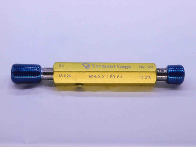 M14 X 1.5 6H VERMONT THREAD PLUG GAGE 14 GO NO GO P.D.'S = 13.026 & 13.216 CHECK - DW41419CT5