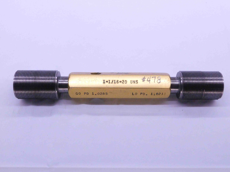 1 1/16 20 UNS SET THREAD PLUG GAGE 1.0625 GO NO GO P.D.'S = 1.0285 & 1.0211 - DW41472BB6