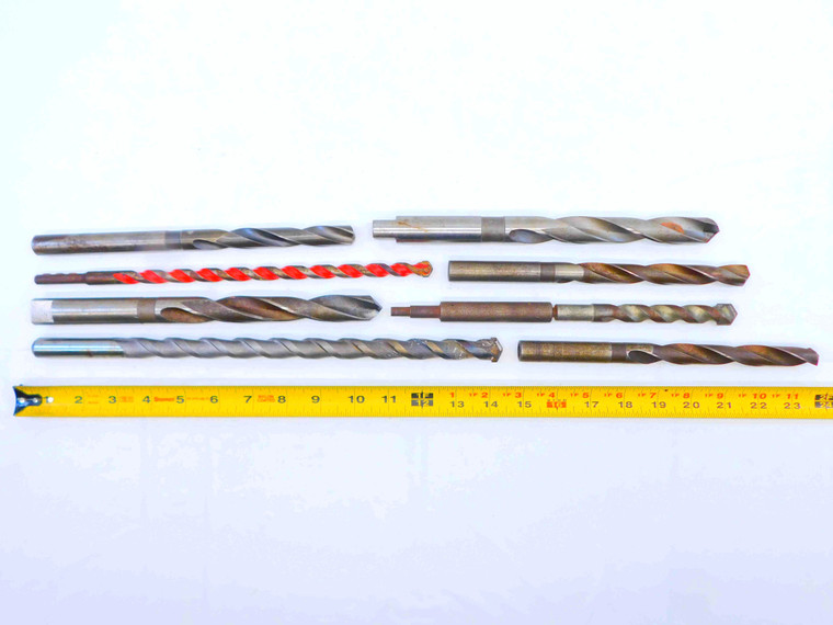 8pc LOT HSS DRILL BITS SIZES INCLUDE 13/16, 3/4, 41/64, 5/8 SOME CARBIDE TIPPED - JG4749CH5