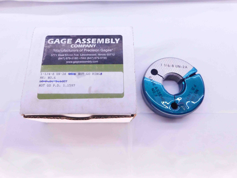 NEW 1 1/4 8 UN 2A THREAD RING GAGE 1.25 1.250 NO GO ONLY P.D. = 1.1597 CHECK - DW41778OB5