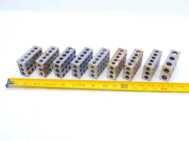 9pc LOT OF STEEL 1-2-3 SET-UP BLOCKS 23 HOLES AND 11 HOLES PRECISION MACHINIST - JG5068AT5