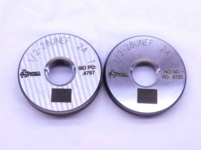 NEW 1/2 28 UNEF 2A SOLID THREAD RING GAGES .5 GO NO GO P.D.'S = .4757 & .4720 - DW41916MSAF