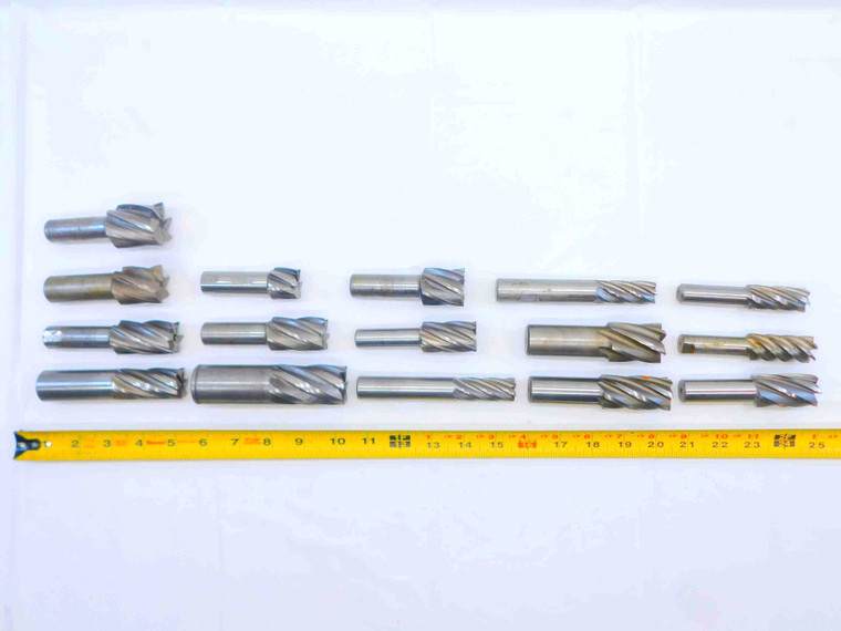 16pc LOT OF HSS SQUARE END MILL SIZES RANGE FROM 3/4 - 1 1/2 O.D. 0.75 - 1.5 - JG5084CT5