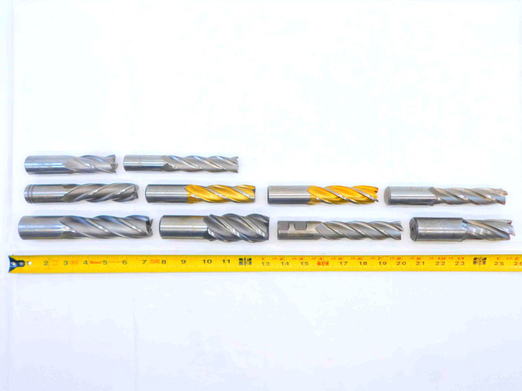 10pc LOT OF HSS SQUARE END MILLS SIZES INCLUDE 7/8, 1" 1 1/4, 1 1/2 O.D. .875 - JG5085CT5