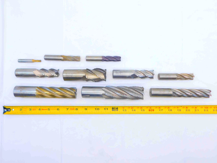 10pc LOT OF HSS ROUGHING END MILLS SIZES RANGING FROM 1/4 - 1 1/2 O.D. 0.25 1.5 - JG5090CT5