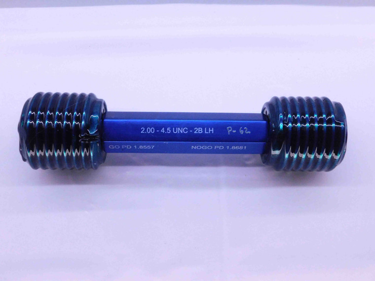 2" 4 1/2 UNC 2B LEFT HAND THREAD PLUG GAGE 2.0 4.5 GO NO GO PDS= 1.8557 & 1.8681 - DW41962AW5