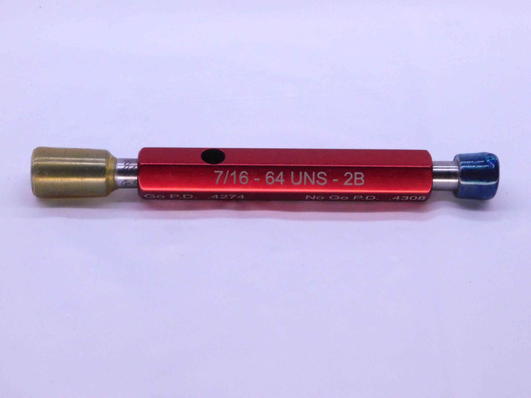 7/16 64 UNS 2B THREAD PLUG GAGE .4375 GO NO GO P.D.'S = .4274 & .4308 CHECK - DW41966BD6