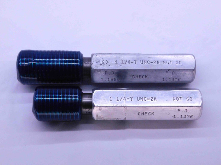 1 1/4 7 UNC 2A SET THREAD PLUG GAGE 1.25 1.250 GO NO GO P.D.'S = 1.1550 & 1.1476 - DW42016AA6