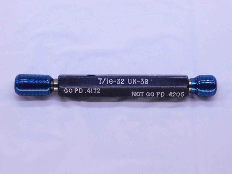 7/16 32 UN 3B THREAD PLUG GAGE .4375 GO NO GO P.D.'S = .4172 & .4205 INSPECTION - DW42029BG6