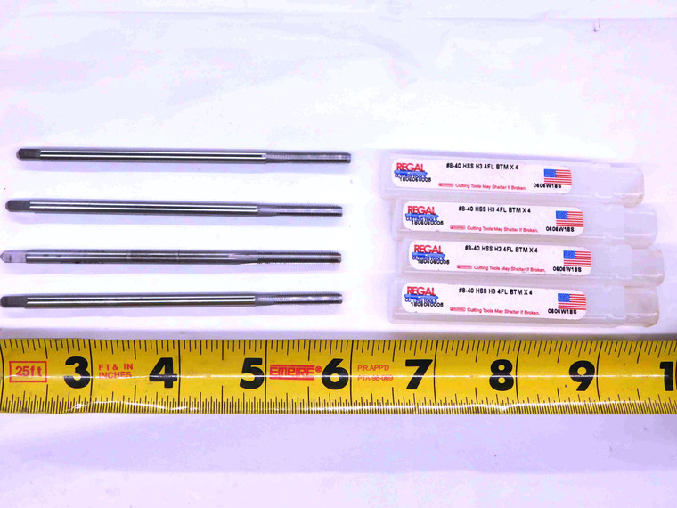 4pcs NEW REGAL #8 40 NS H3 HSS BOTTOMING TAP 4 STRAIGHT FLUTE EXTRA REACH .164 - JJ2795BB6