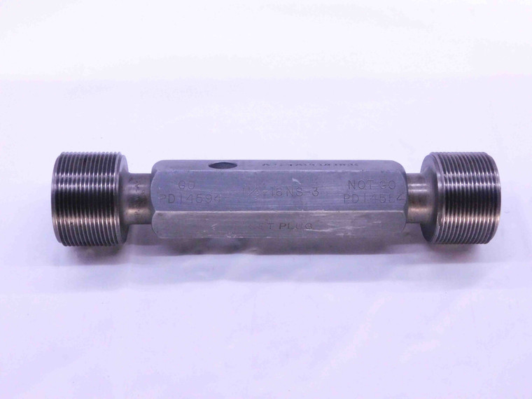 1 1/2 16 NS 3 SET THREAD PLUG GAGE 1.5 1.50 GO NO GO P.D.'S = 1.4594 & 1.4554 - DW42151OB6