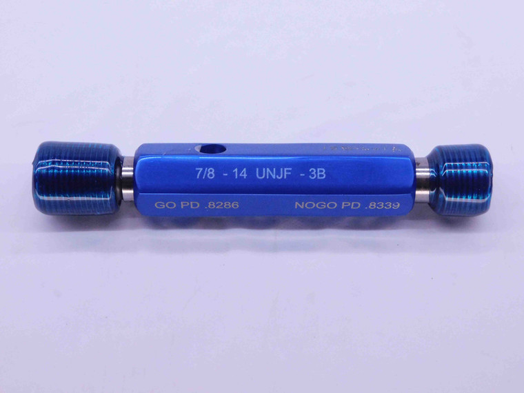 7/8 14 UNJF 3B THREAD PLUG GAGE .875 .8750 GO NO GO P.D.'S = .8286 & .8339 CHECK - DW42204LVR