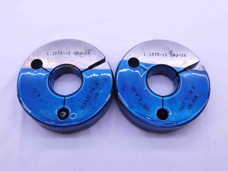 1 3/16 12 UNJ 3A THREAD RING GAGES 1.1875 GO NO GO P.D.'S = 1.1334 & 1.1291 - DW42252DH5
