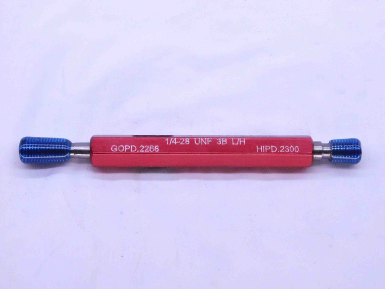 1/4 28 UNF 3B LEFT HAND THREAD PLUG GAGE .25 GO NO GO P.D.'S = .2268 & .2300 - DW42272LVR