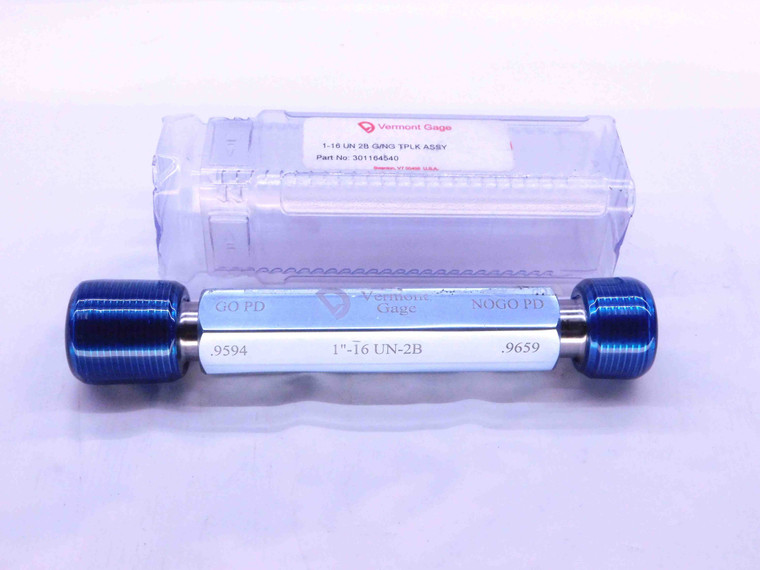 1" 16 UN 2B VERMONT THREAD PLUG GAGE 1.0 1.00 GO NO GO P.D.'S = .9594 & .9659 - DW42321LVR