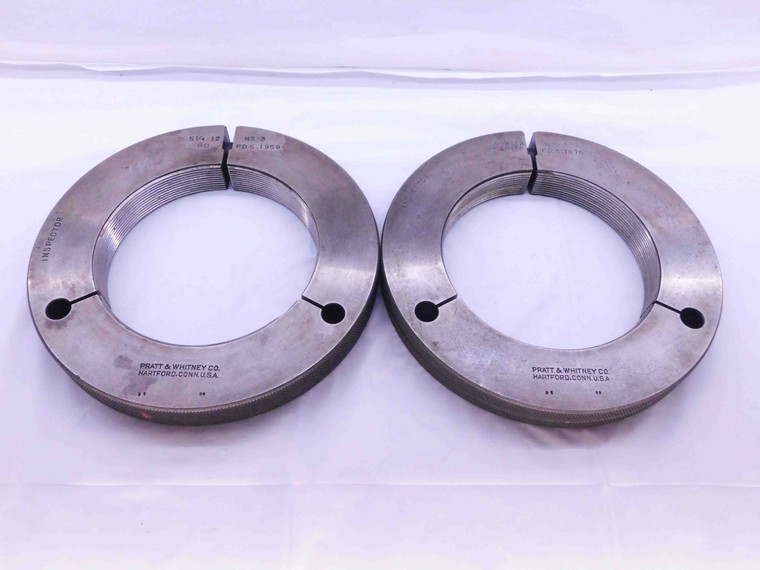 5 1/4 12 NS 3 THREAD RING GAGES 5.25 5.250 GO NO GO P.D.'S = 5.1959 & 5.1876 - DW42370AC6