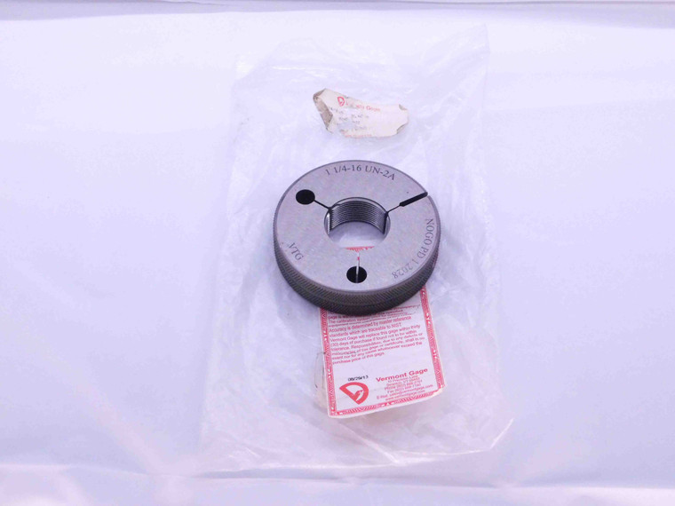 NEW 1 1/4 16 UN 2A VERMONT THREAD RING GAGE 1.25 1.250 NO GO ONLY P.D. = 1.2028 - DW42428VTGB
