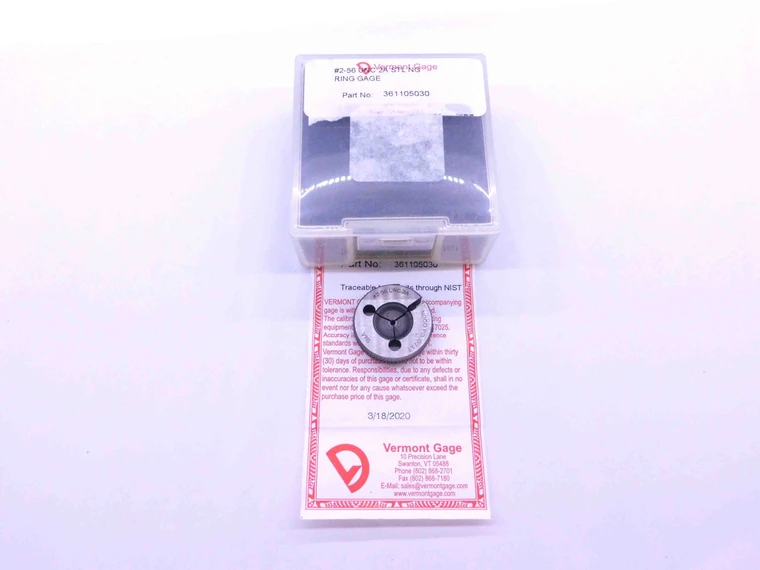 NEW 2 56 UNC 2A VERMONT THREAD RING GAGE #2 .086 .0860 NO GO ONLY P.D. = .0717 - DW42442VTGB
