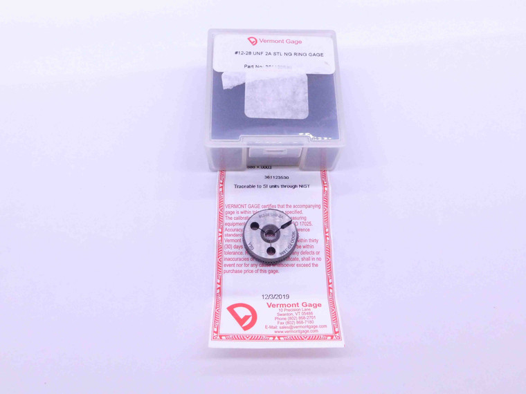 NEW 12 28 UNF 2A VERMONT THREAD RING GAGE #12 .216 .2160 NO GO ONLY P.D. = .1886 - DW42443VTGB