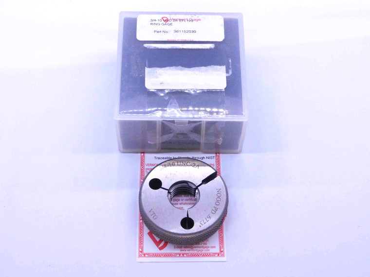 NEW 3/4 10 UNC 2A VERMONT THREAD RING GAGE .75 .750 NO GO ONLY P.D. = .6773 - DW42445VTGB
