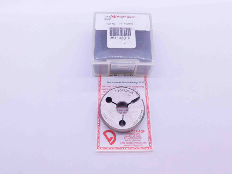 NEW 1/2 32 UN 2A VERMONT THREAD RING GAGE .5 .50 .500 .5000 GO ONLY P.D. = .4787 - DW42453VTGB