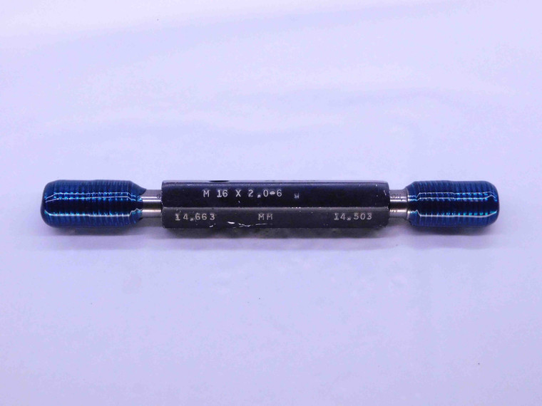M16 X 2 6g METRIC SET THREAD PLUG GAGE 16 2.0 GO NO GO P.D.'S = 14.663 & 14.503 - DW42494BT6