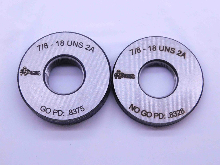 NEW 7/8 18 UNS 2A SOLID THREAD RING GAGES .875 GO NO GO P.D.'S = .8375 & .8328 - DW42498MSAF
