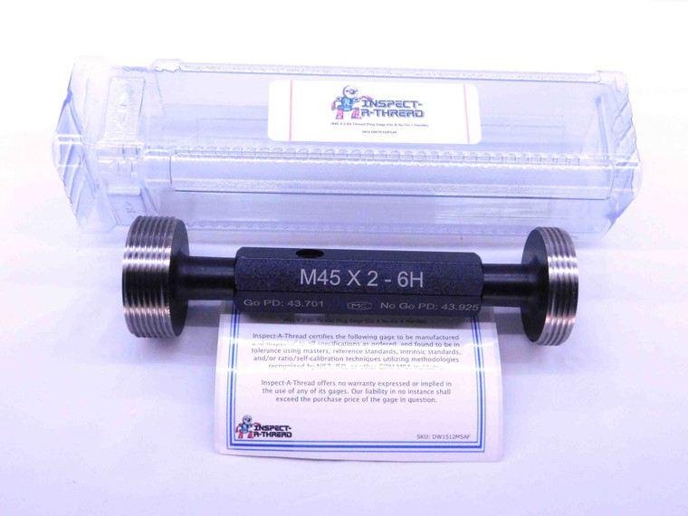NEW M45 X 2 6H METRIC THREAD PLUG GAGE 45 2.0 GO NO GO P.D.'S = 43.701 & 43.925 - DW1512MSAF