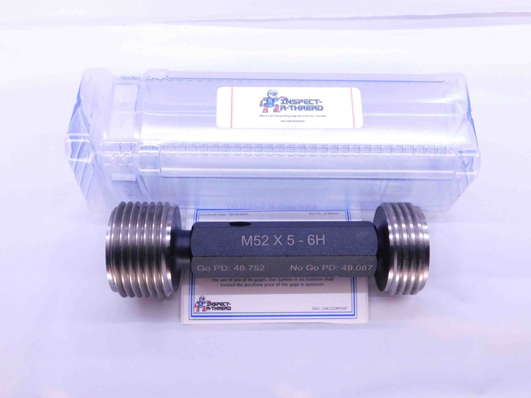 NEW M52 X 5 6H METRIC THREAD PLUG GAGE 52 5.0 GO NO GO P.D.'S = 48.752 & 49.087 - DW1534MSAF