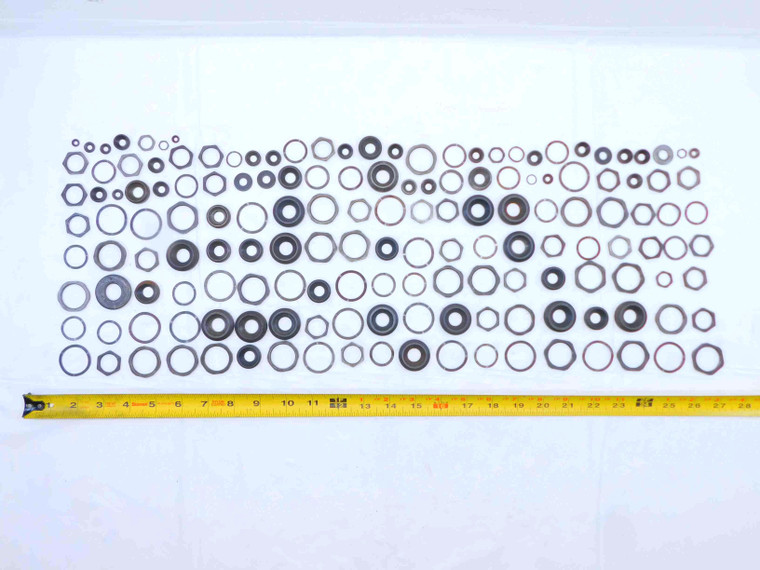 157pc LOT OF WASHERS SIZES INCLUDE 1/8, 3/16, 1/4, 5/16, 17/32, 31/32, 1" & MORE - JG5737CZ5