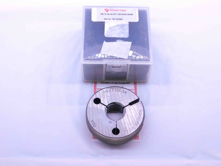 NEW 7/8 12 UN 2A VERMONT THREAD RING GAGE .875 .8750 NO GO ONLY P.D. = .8137 - DW42583VTGB