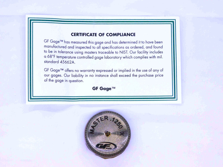 .1250 CLASS X MASTER PLAIN BORE RING GAGE ONSIZE 1/8 3 mm .125 SETTING CHECK - JJ3369GFG