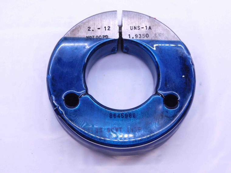 2" 12 UNS 1A THREAD RING GAGE 2.0 2.00 2.000 2.0000 NO GO ONLY P.D. = 1.9350 - DW42604OB6